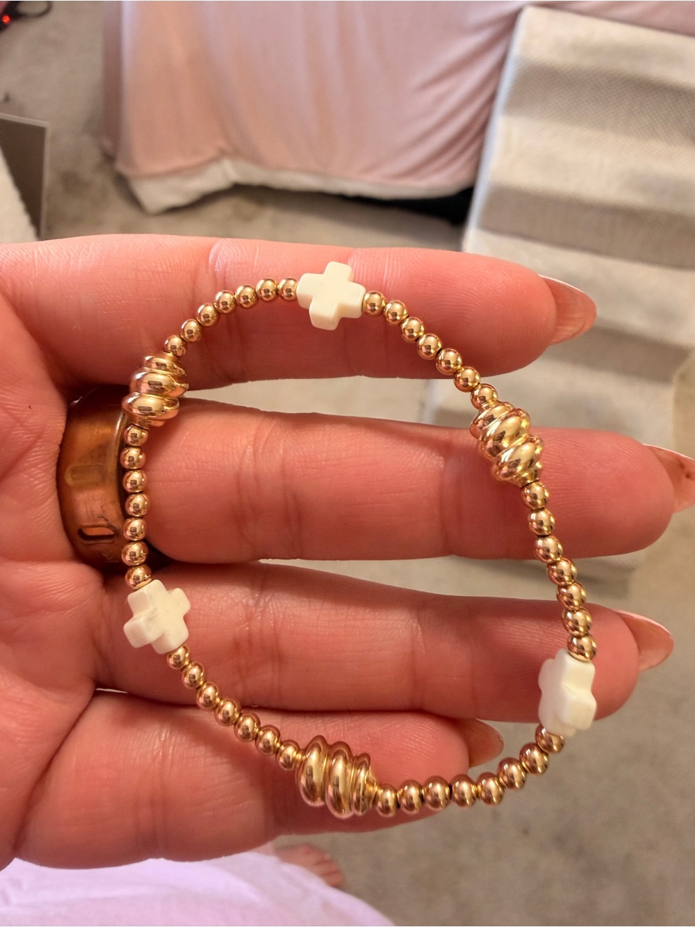 Enewton Gold Beaded Bracelet with White Cross Accents non tarnish NEVER WORN